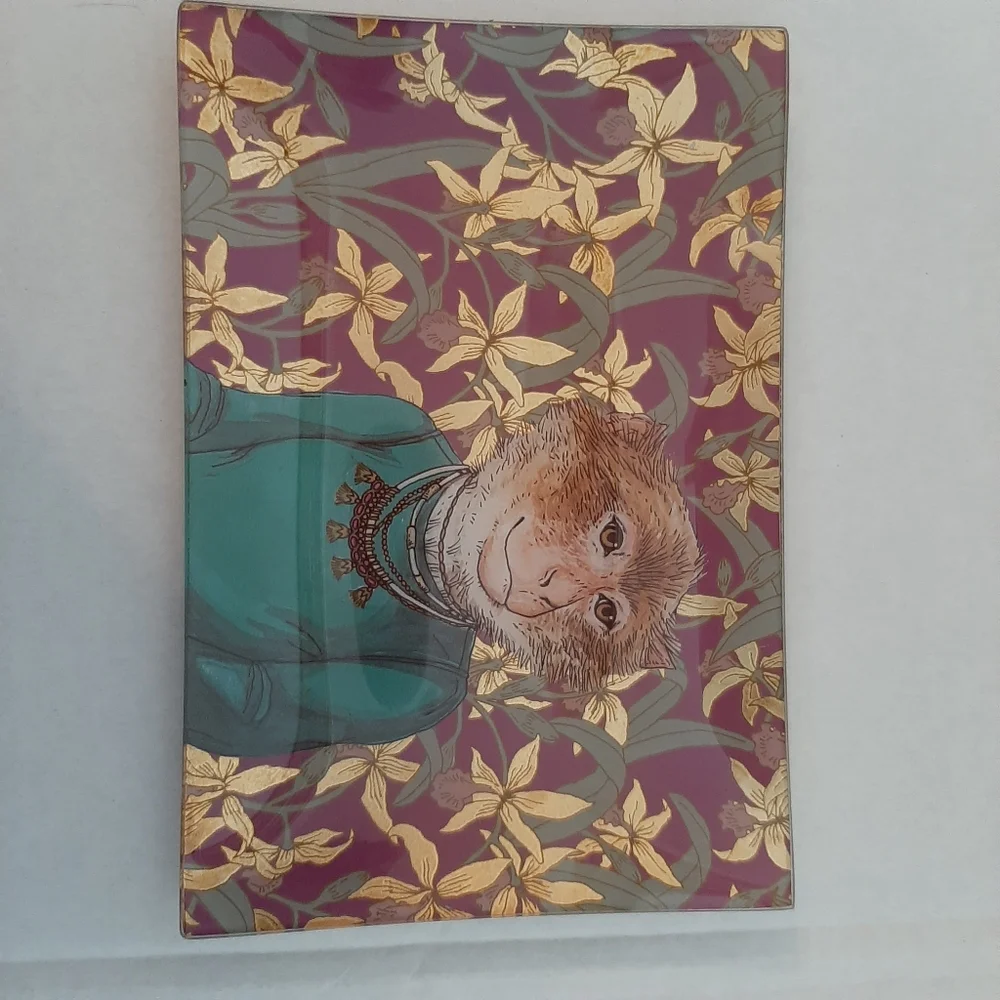 West Elm Dapper Decoupage Monkey Glass Rectangle Trinket Dish